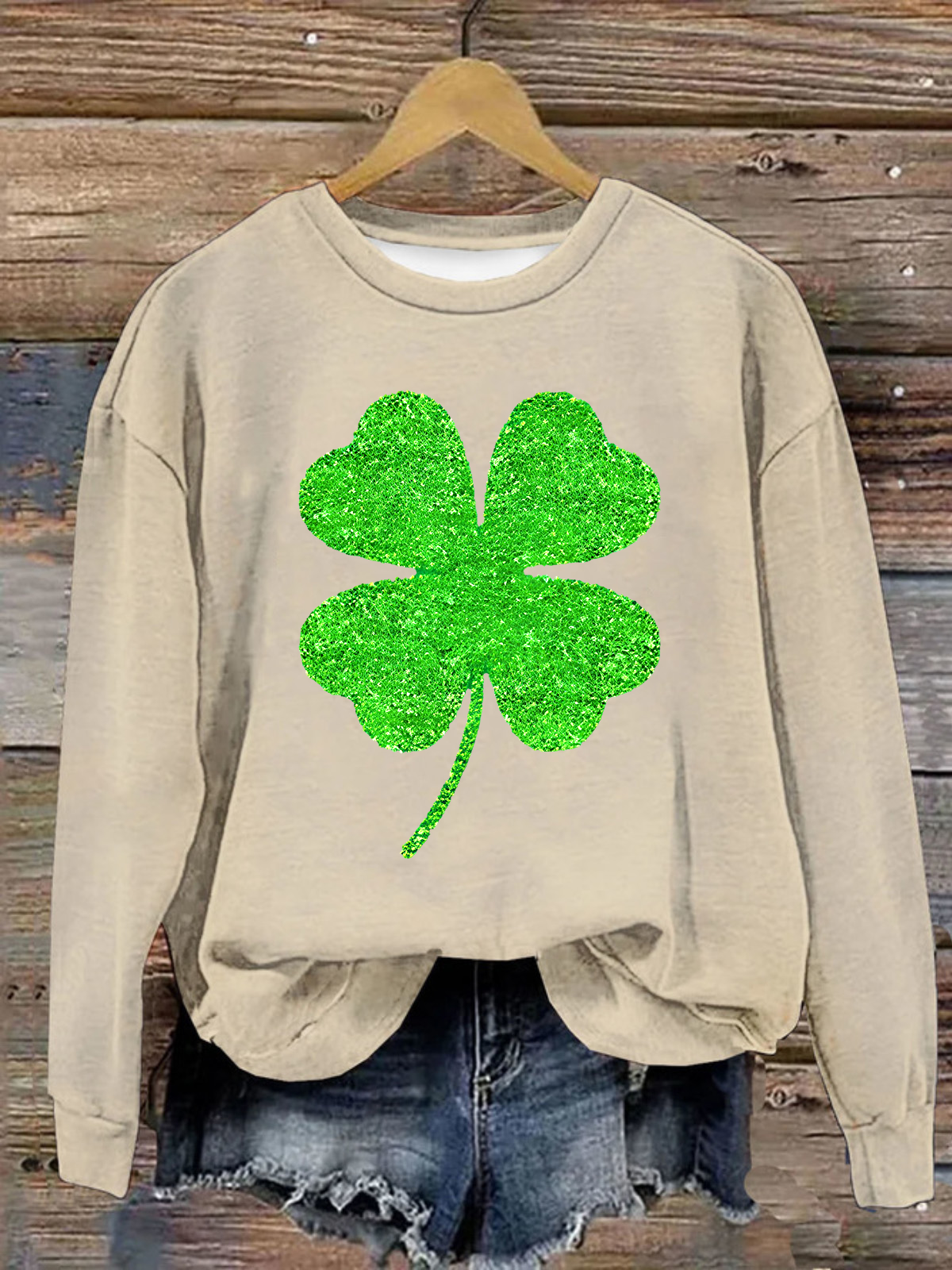 Women's Four-leaf Clover Crew Neck Casual Spring/Fall Long Sleeve Sweatshirt