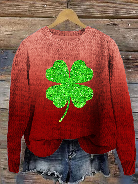 Women's Four-leaf Clover Crew Neck Casual Spring/Fall Long Sleeve Sweatshirt