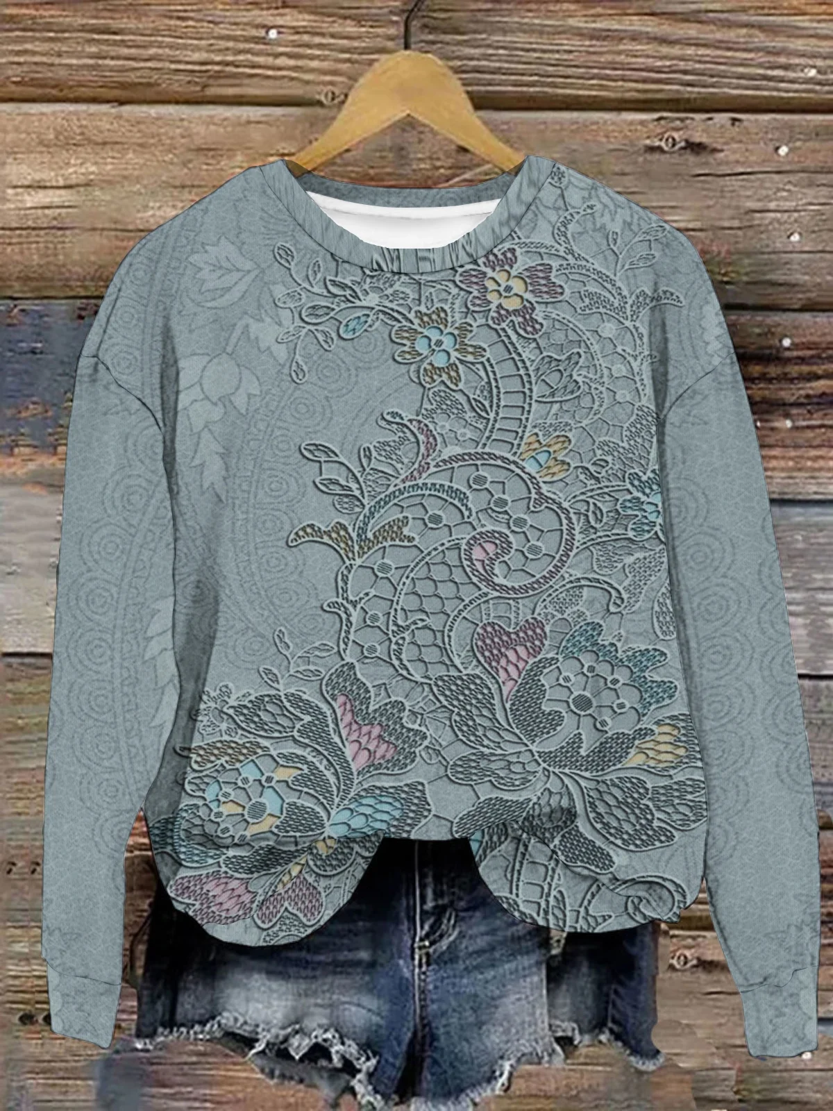 Women's Crew Neck Floral Casual Spring/Fall Long Sleeve Sweatshirt