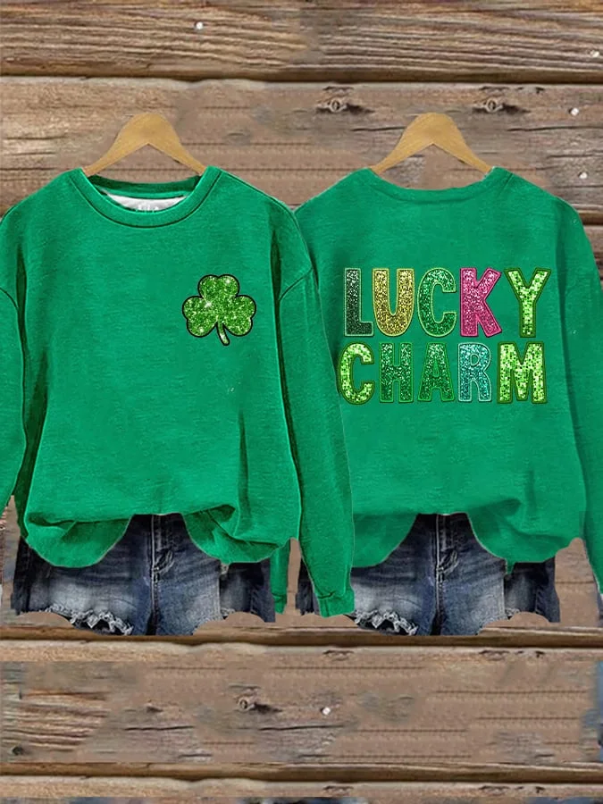 Women's Shamrock Crew Neck Casual Spring/Fall Long Sleeve Sweatshirt