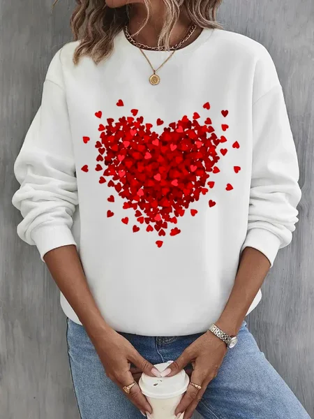 Women's Crew Neck Heart/Cordate Casual Spring/Fall Long Sleeve Sweatshirt