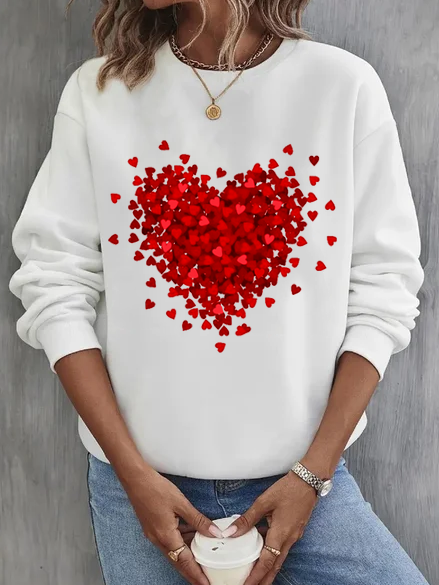 Women's Crew Neck Heart/Cordate Casual Spring/Fall Long Sleeve Sweatshirt