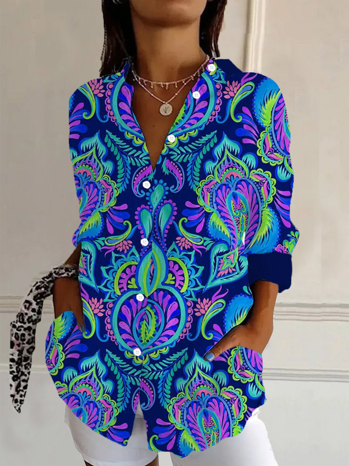 Women's Long Sleeve Shirt Spring/Fall Ethnic Shirt Collar Daily Going Out Casual Top