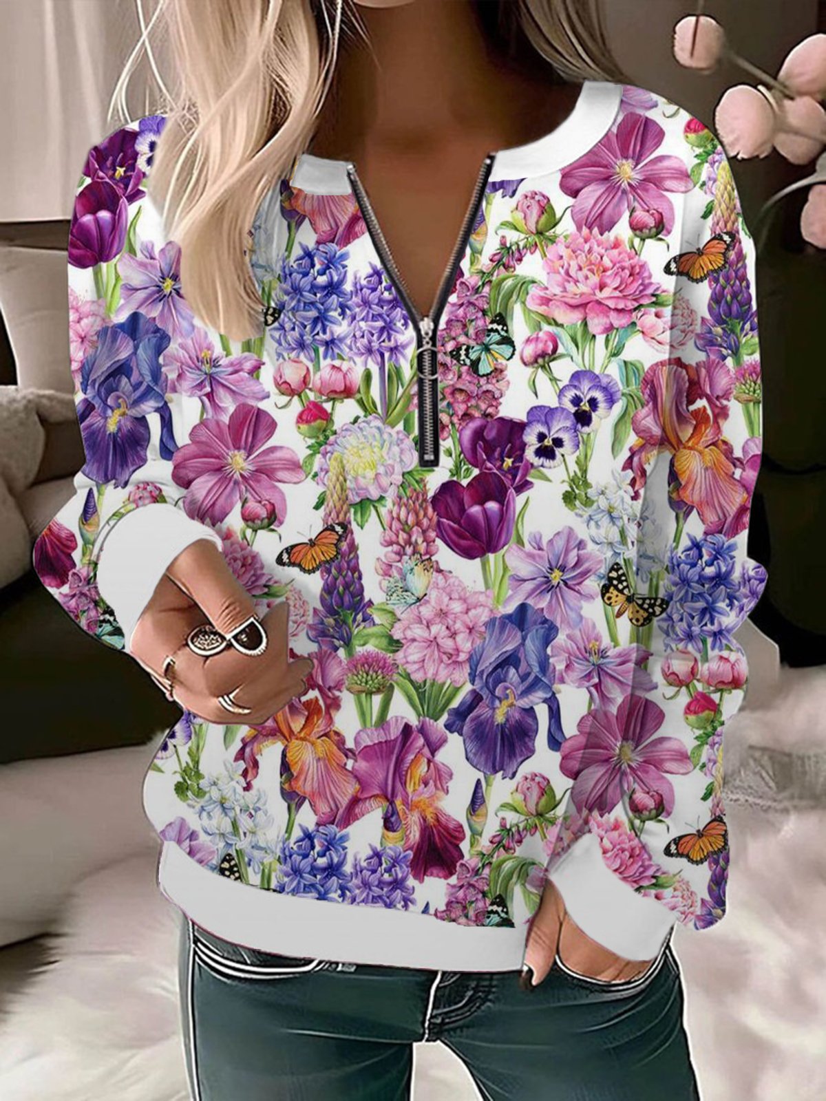 Women's Crew Neck Floral Casual Spring/Fall Long Sleeve Sweatshirt