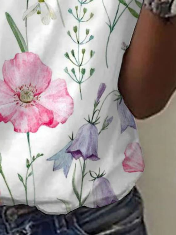 Women's Short Sleeve Tee T-shirt Summer Floral Jersey V Neck Daily Going Out Casual Top