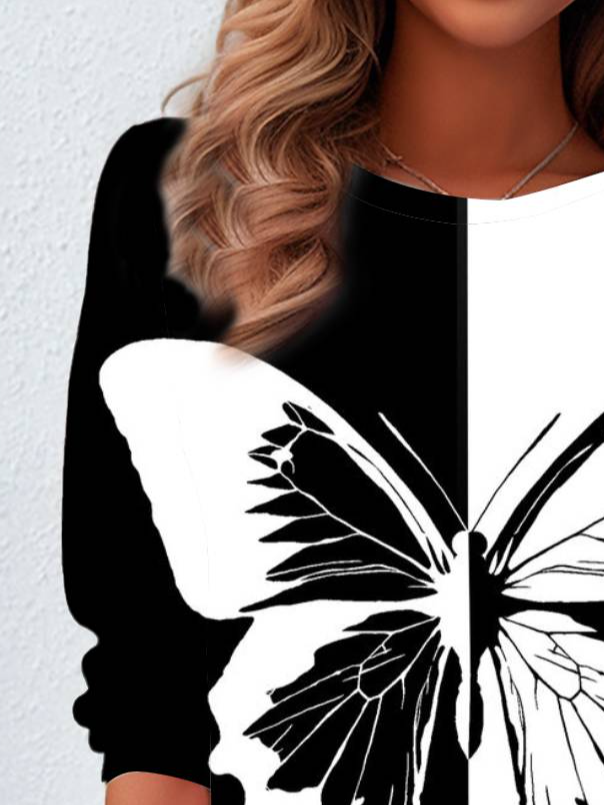 Women's Long Sleeve Tee T-shirt Spring/Fall Butterfly Jersey Crew Neck Daily Going Out Casual Top