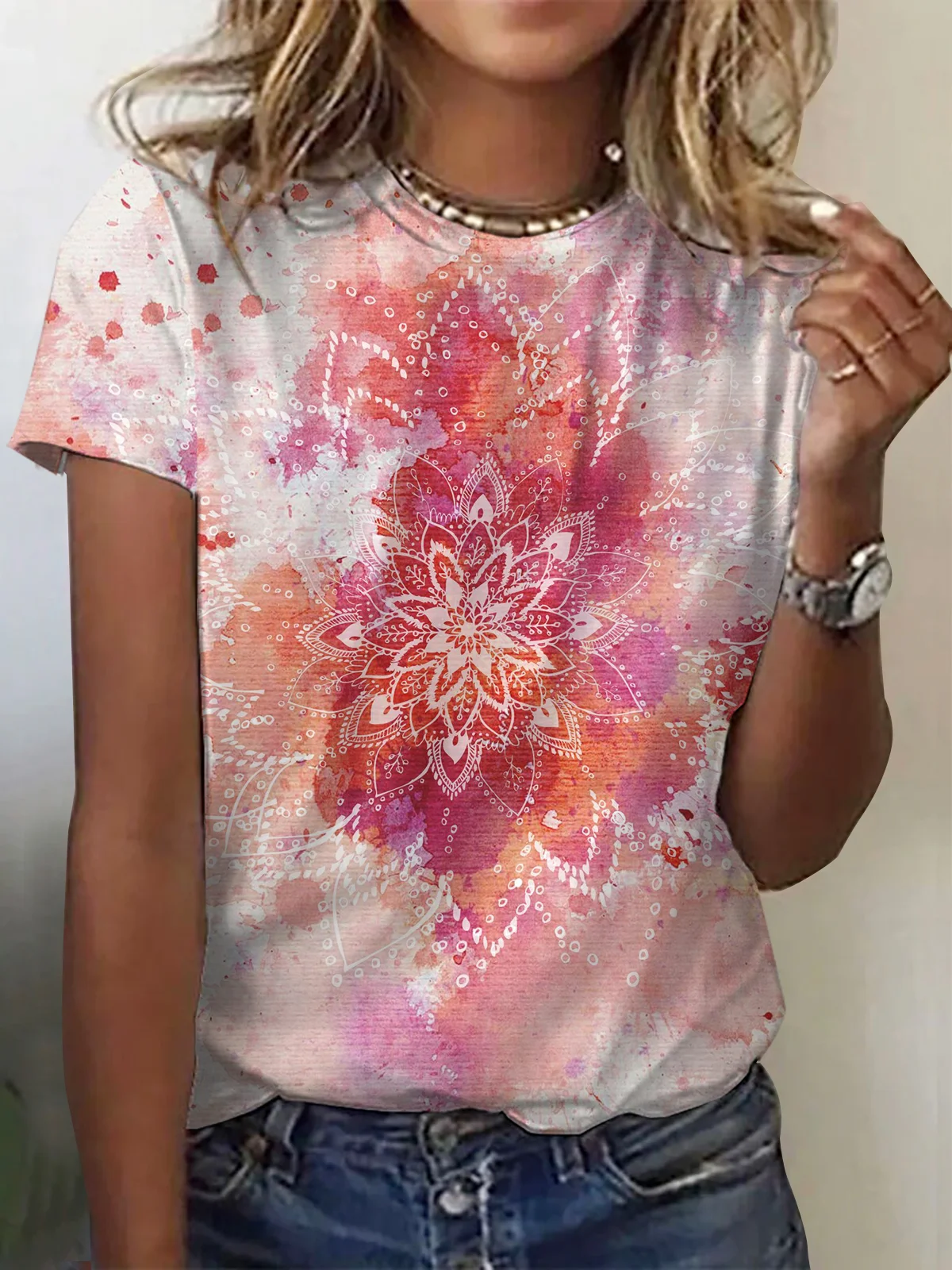 Women's Short Sleeve Tee T-shirt Summer Ethnic Jersey Crew Neck Daily Going Out Casual Top