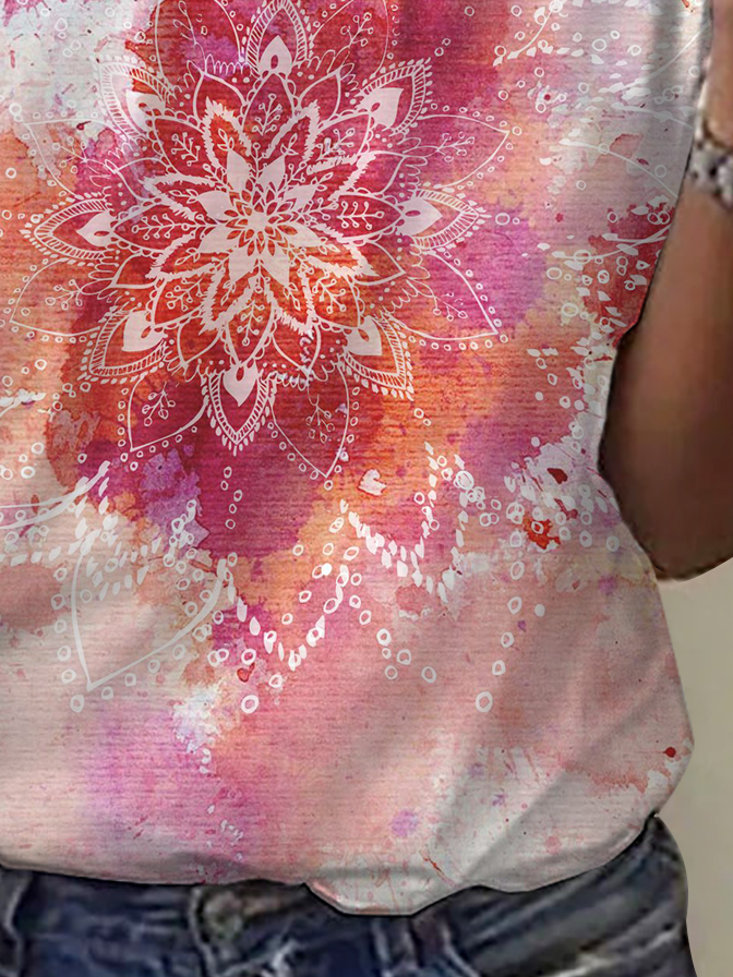 Women's Short Sleeve Tee T-shirt Summer Ethnic Jersey Crew Neck Daily Going Out Casual Top