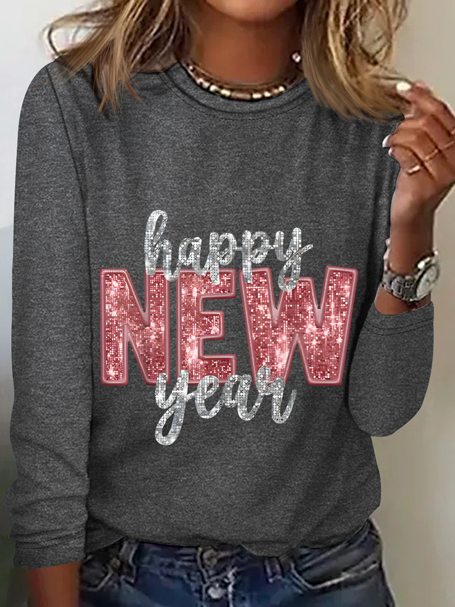 Women's Long Sleeve Blouse Spring/Fall Text Letters Crew Neck Daily Going Out Casual Top