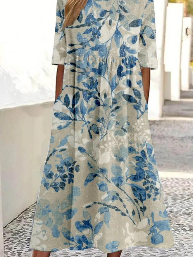 Women's Half Sleeve Summer Floral Dress Crew Neck Daily Going Out Vintage Maxi Shirt Dress A-Line Dress