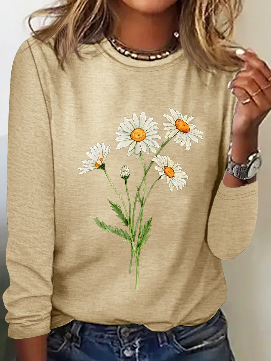 Women's Long Sleeve Blouse Spring/Fall Floral Crew Neck Daily Going Out Casual Top