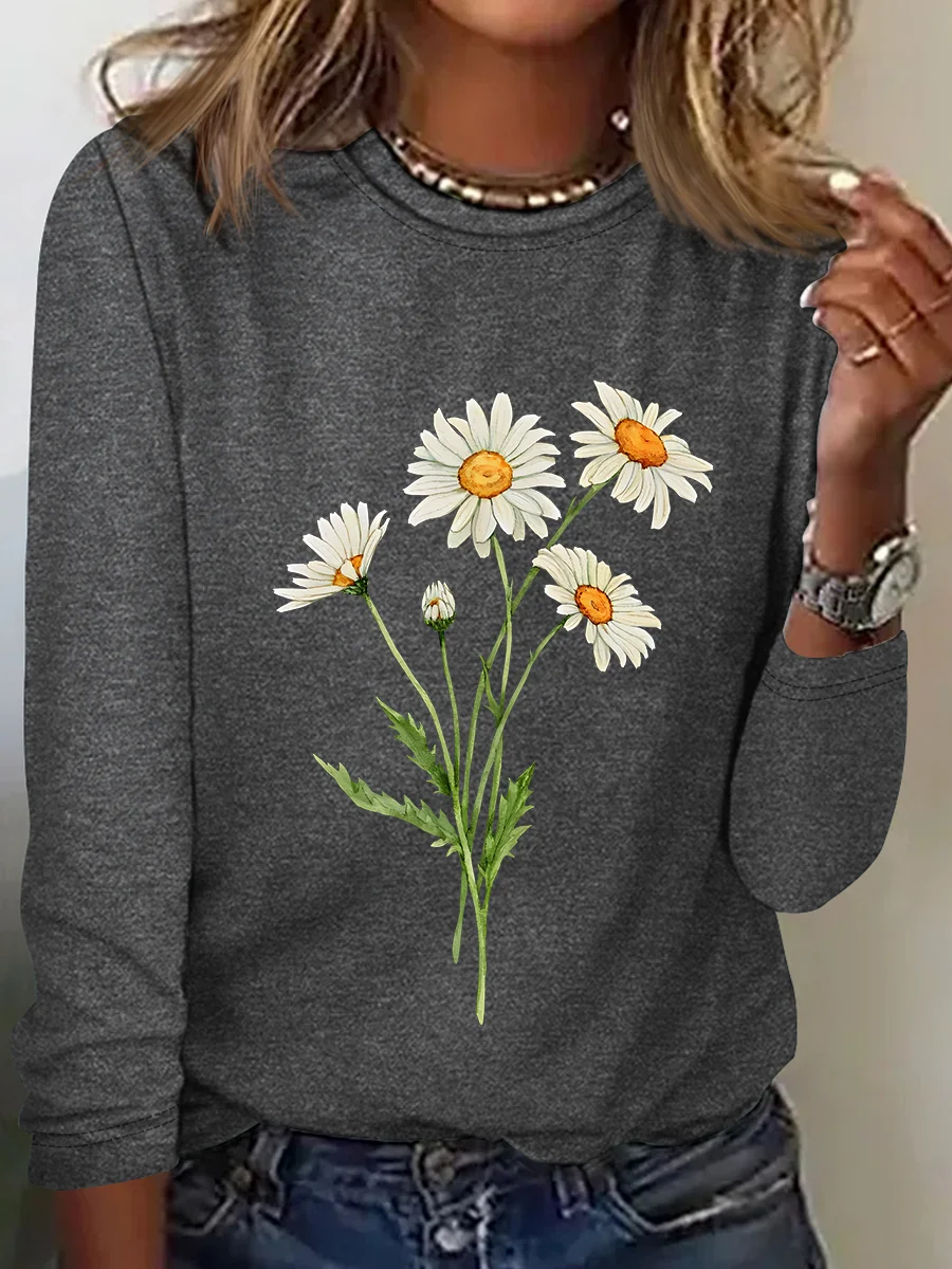 Women's Long Sleeve Blouse Spring/Fall Floral Crew Neck Daily Going Out Casual Top