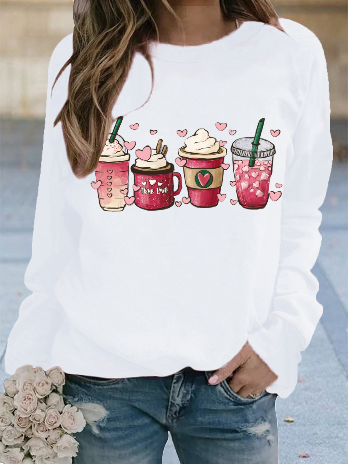 Women's Crew Neck Heart/Cordate Casual Spring/Fall Long Sleeve Sweatshirt