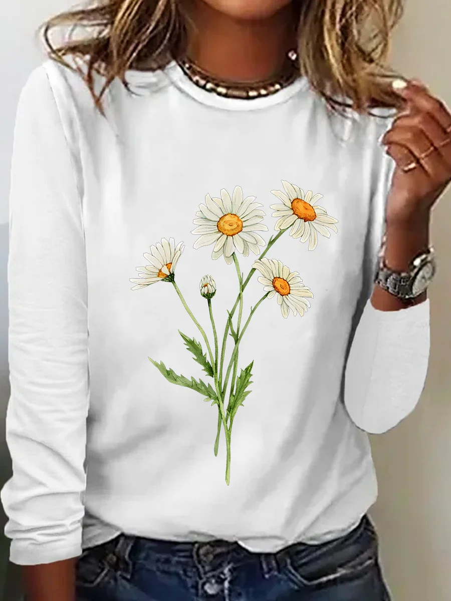 Women's Long Sleeve Blouse Spring/Fall Floral Crew Neck Daily Going Out Casual Top