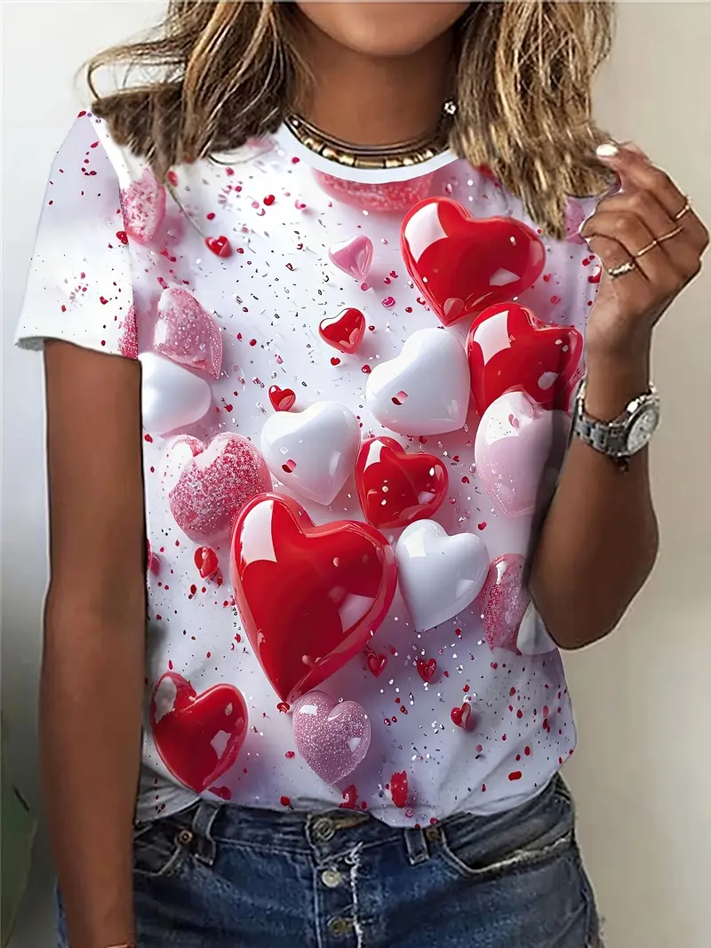 Women's Short Sleeve Tee T-shirt Summer Heart/Cordate Jersey Crew Neck Daily Going Out Casual Top