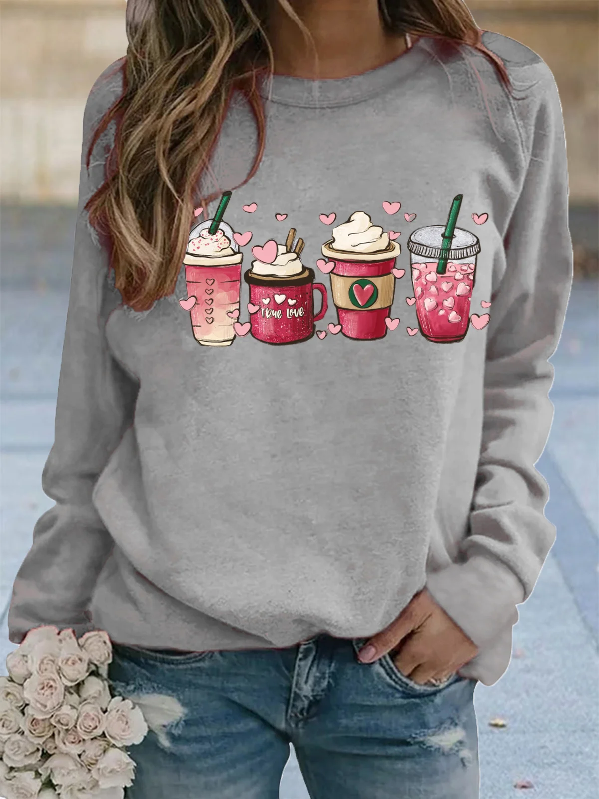 Women's Crew Neck Heart/Cordate Casual Spring/Fall Long Sleeve Sweatshirt