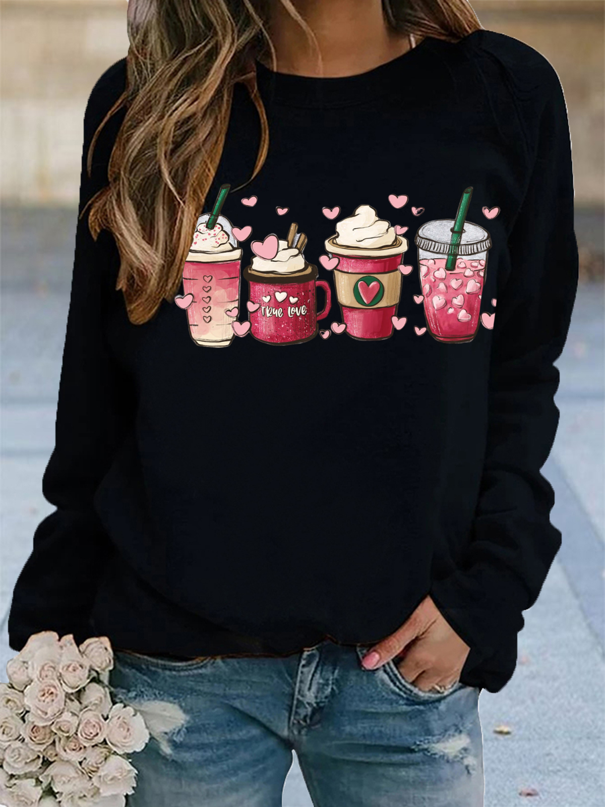 Women's Crew Neck Heart/Cordate Casual Spring/Fall Long Sleeve Sweatshirt