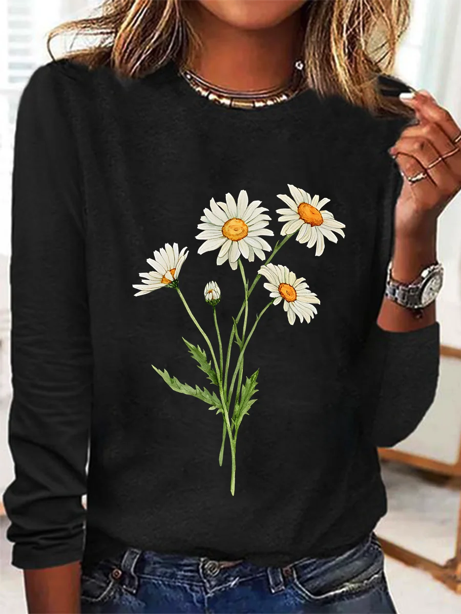 Women's Long Sleeve Blouse Spring/Fall Floral Crew Neck Daily Going Out Casual Top