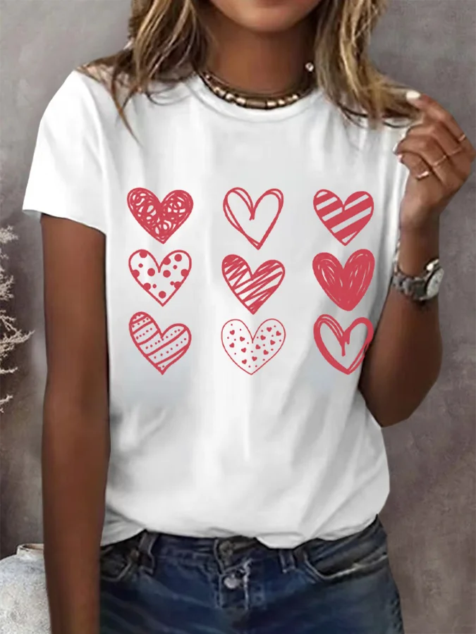 Women's Short Sleeve Tee T-shirt Summer Heart/Cordate Jersey Crew Neck Daily Going Out Casual Top