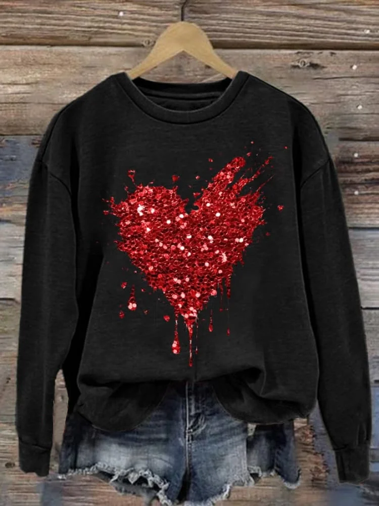 Women's Crew Neck Heart/Cordate Printing Casual Spring/Fall Long Sleeve Sweatshirt