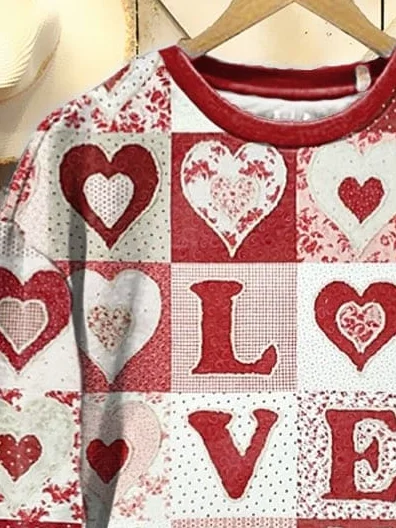 Women's Crew Neck Heart/Cordate Printing Casual Spring/Fall Long Sleeve Sweatshirt