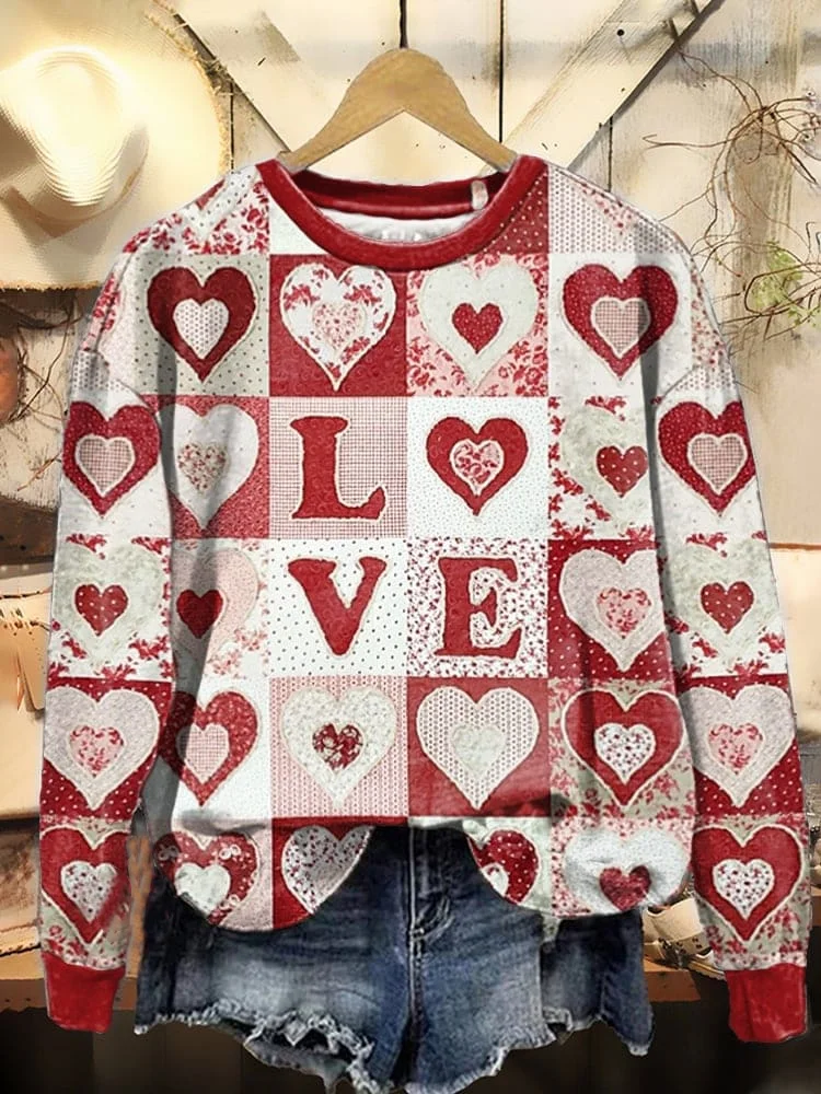 Women's Crew Neck Heart/Cordate Printing Casual Spring/Fall Long Sleeve Sweatshirt