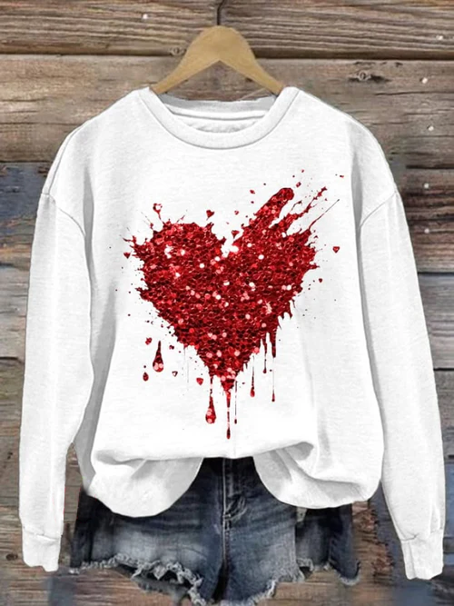 Women's Crew Neck Heart/Cordate Printing Casual Spring/Fall Long Sleeve Sweatshirt