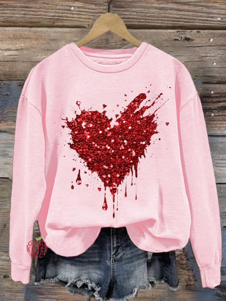 Women's Crew Neck Heart/Cordate Printing Casual Spring/Fall Long Sleeve Sweatshirt