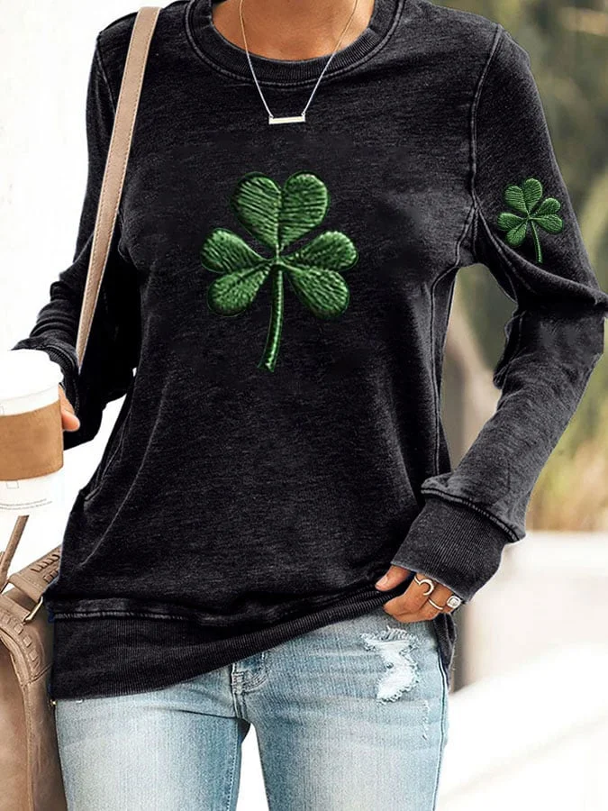 Women's Crew Neck Leaf Printing Casual Spring/Fall Long Sleeve Sweatshirt