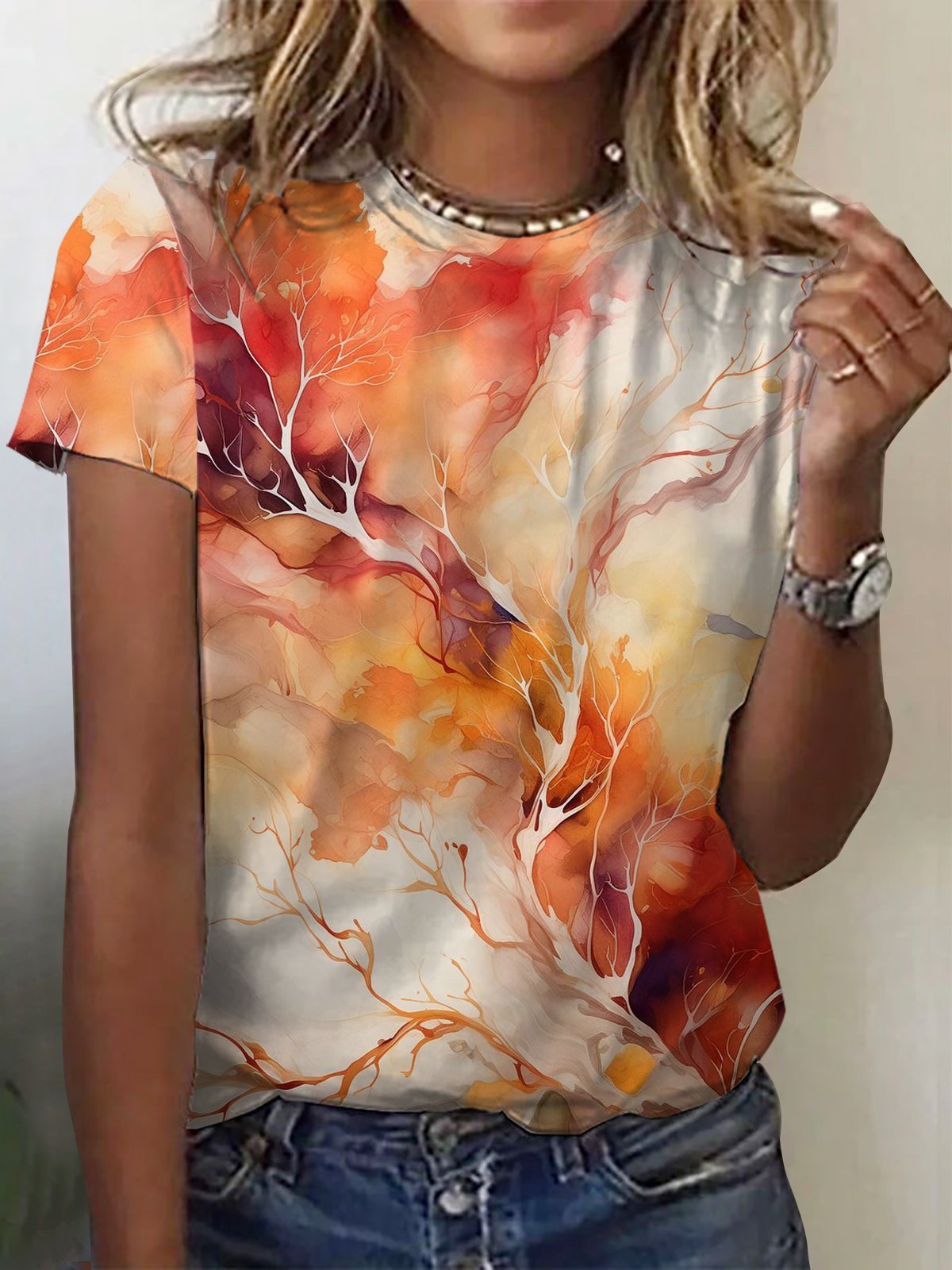 Women's Short Sleeve Tee T-shirt Summer Abstract Crew Neck Casual Top