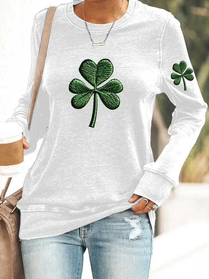 Women's Crew Neck Leaf Printing Casual Spring/Fall Long Sleeve Sweatshirt