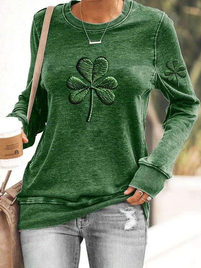 Women's Crew Neck Leaf Printing Casual Spring/Fall Long Sleeve Sweatshirt