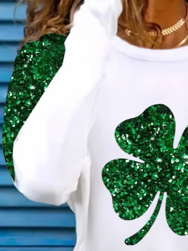 Women's Shamrock Long Sleeve Tee T-shirt St. Patrick's Day Floral Casual Spring/Fall Top