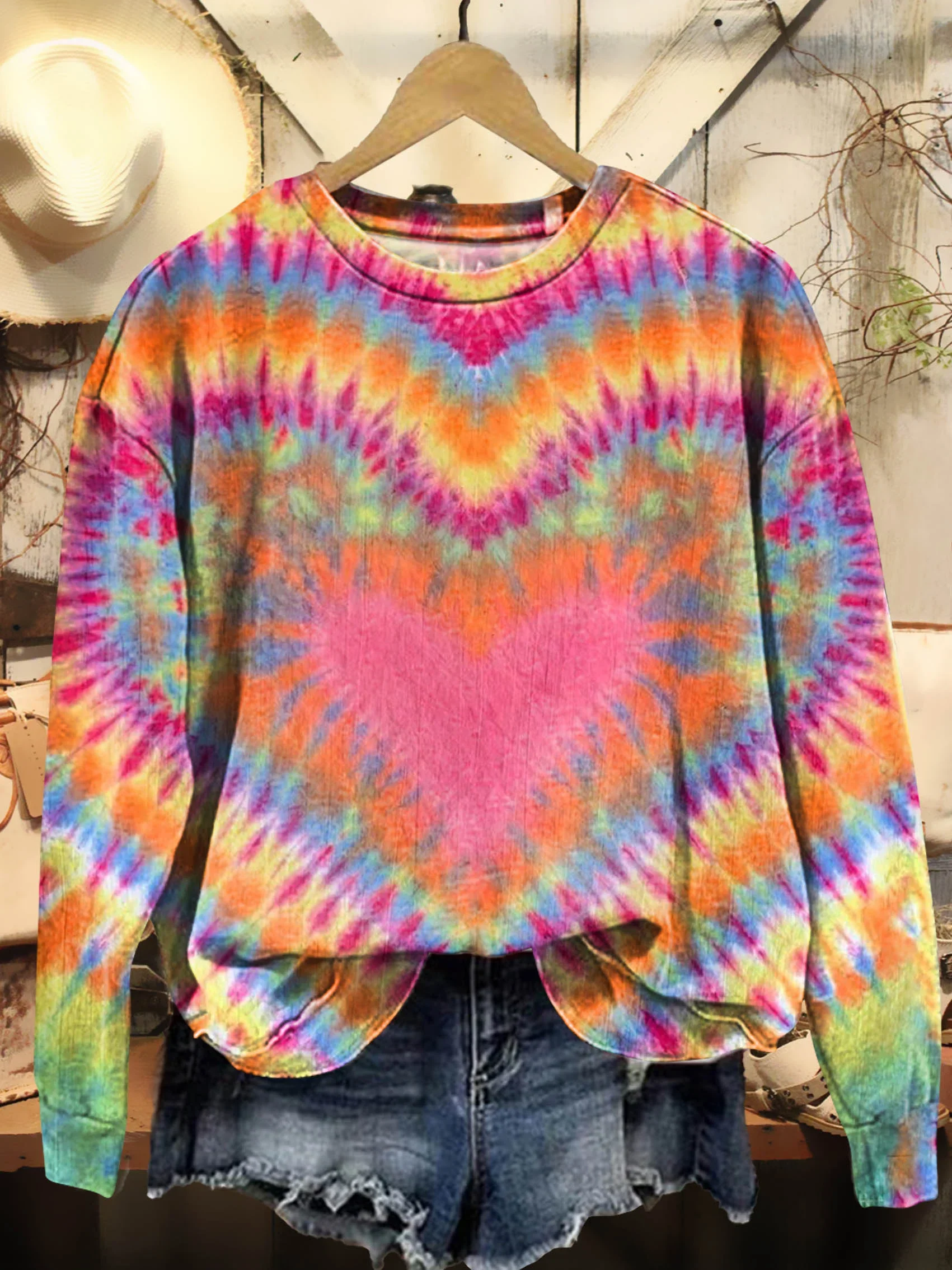 Women's Tie-Dye Pattern Crew Neck Casual Spring/Fall Long Sleeve Sweatshirt