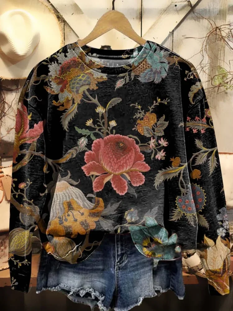 Women's Crew Neck Floral Printing Casual Spring/Fall Long Sleeve Sweatshirt