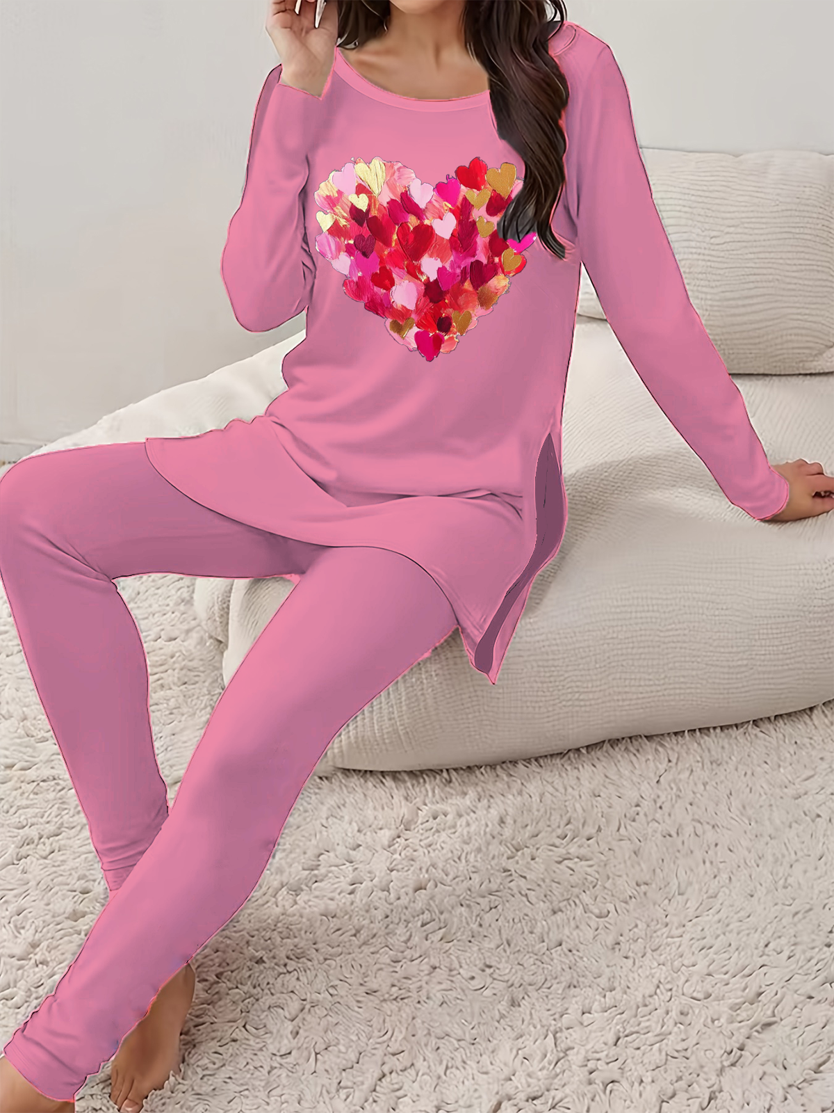 Women's Printing Heart/Cordate Daily Going Out Two Piece Set Long Sleeve Casual Spring/Fall Top With Pants Matching Set