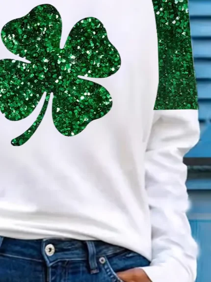 Women's Shamrock Long Sleeve Tee T-shirt St. Patrick's Day Floral Casual Spring/Fall Top