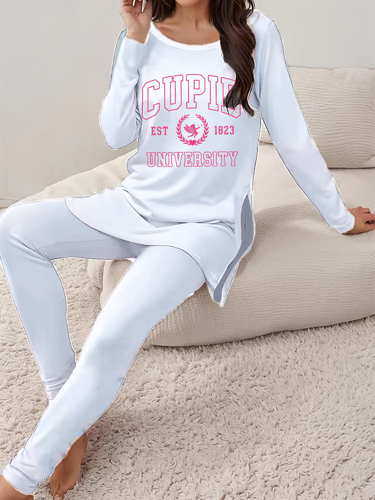 Women's Printing Text Letters Daily Going Out Two Piece Set Long Sleeve Casual Spring/Fall Top With Pants Matching Set