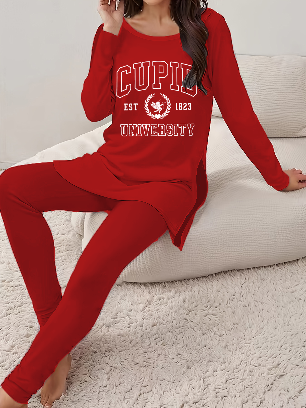 Women's Printing Text Letters Daily Going Out Two Piece Set Long Sleeve Casual Spring/Fall Top With Pants Matching Set