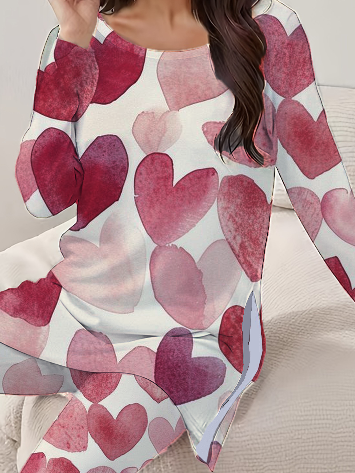 Women's Printing Heart/Cordate Daily Going Out Two Piece Set Long Sleeve Casual Spring/Fall Top With Pants Matching Set