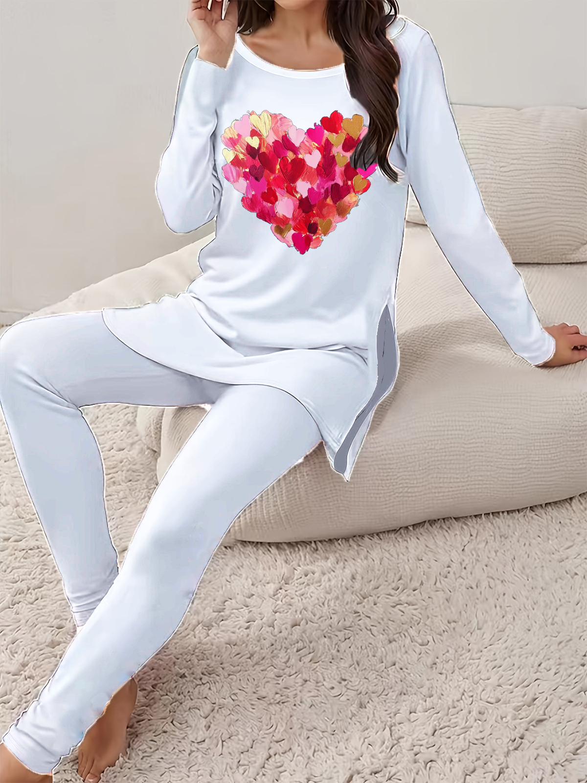 Women's Printing Heart/Cordate Daily Going Out Two Piece Set Long Sleeve Casual Spring/Fall Top With Pants Matching Set