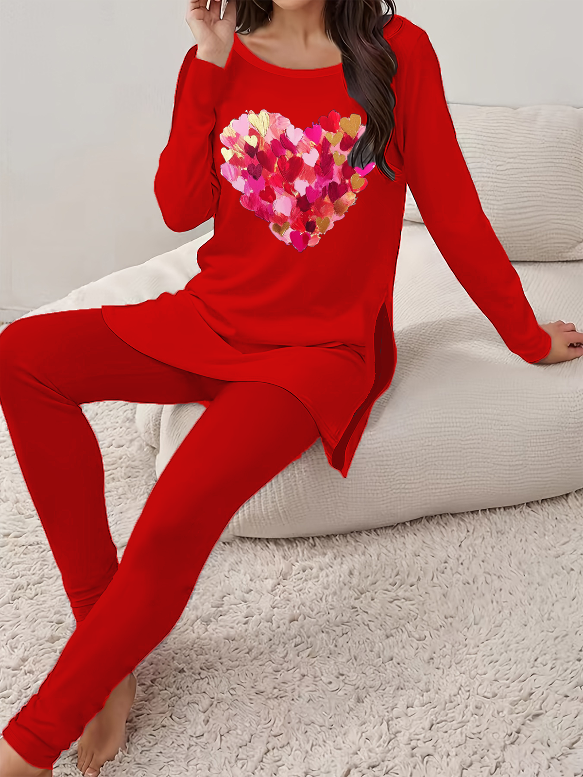 Women's Printing Heart/Cordate Daily Going Out Two Piece Set Long Sleeve Casual Spring/Fall Top With Pants Matching Set