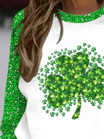 Women's St. Patrick's Day Floral Shamrock Crew Neck Printing Casual Spring/Fall Long Sleeve Sweatshirt