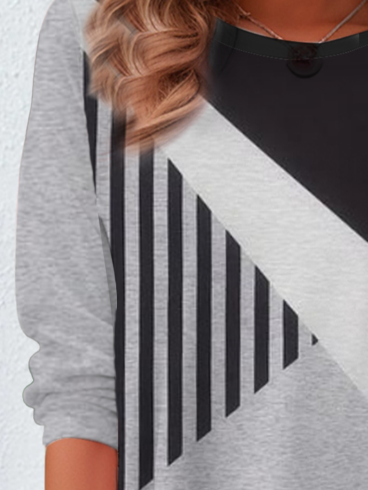 Women's Long Sleeve Tee T-shirt Spring/Fall Striped Printing Crew Neck Casual Top