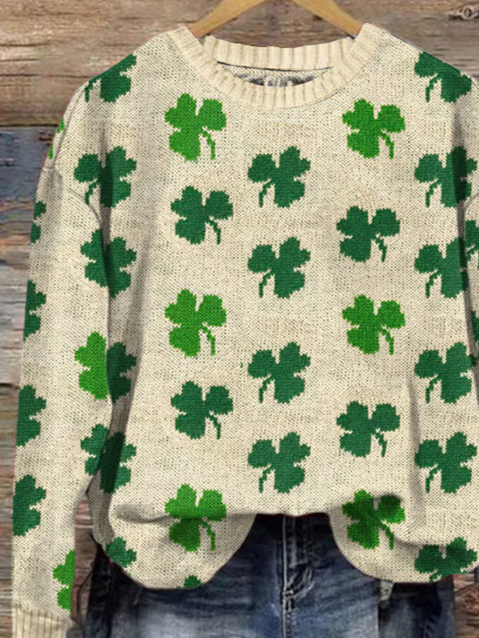 Women's Shamrock Winter Casual Long Sleeve Crew Neck Knitted Sweater