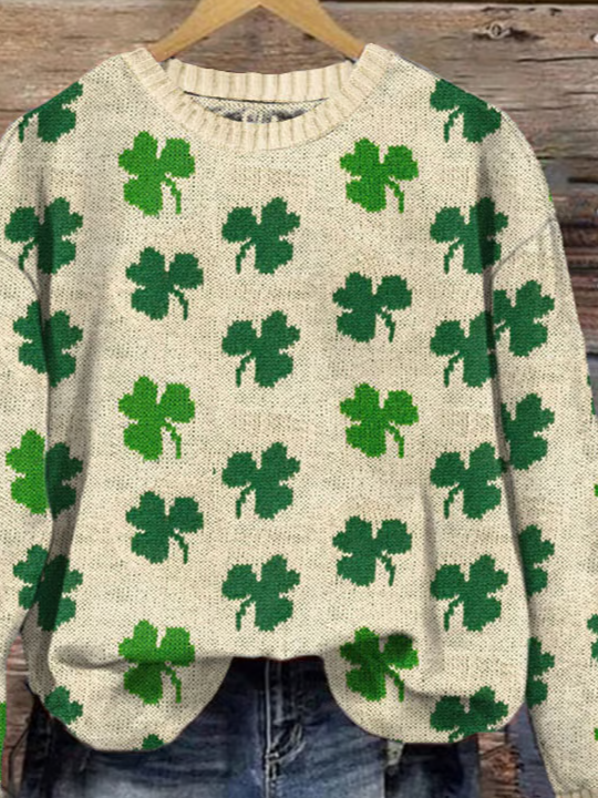 Women's Shamrock Winter Casual Long Sleeve Crew Neck Knitted Sweater