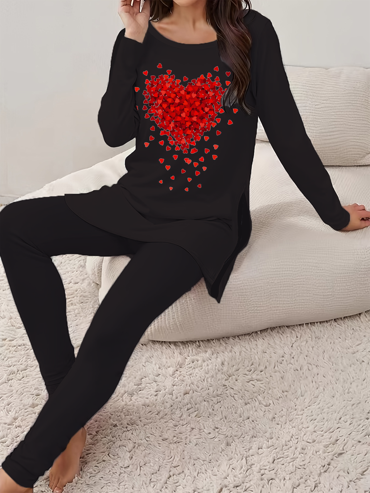 Women's Printing Heart/Cordate Daily Going Out Two Piece Set Long Sleeve Casual Spring/Fall Top With Pants Matching Set