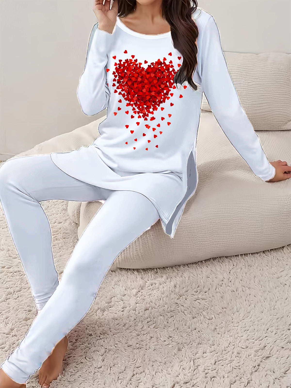 Women's Printing Heart/Cordate Daily Going Out Two Piece Set Long Sleeve Casual Spring/Fall Top With Pants Matching Set