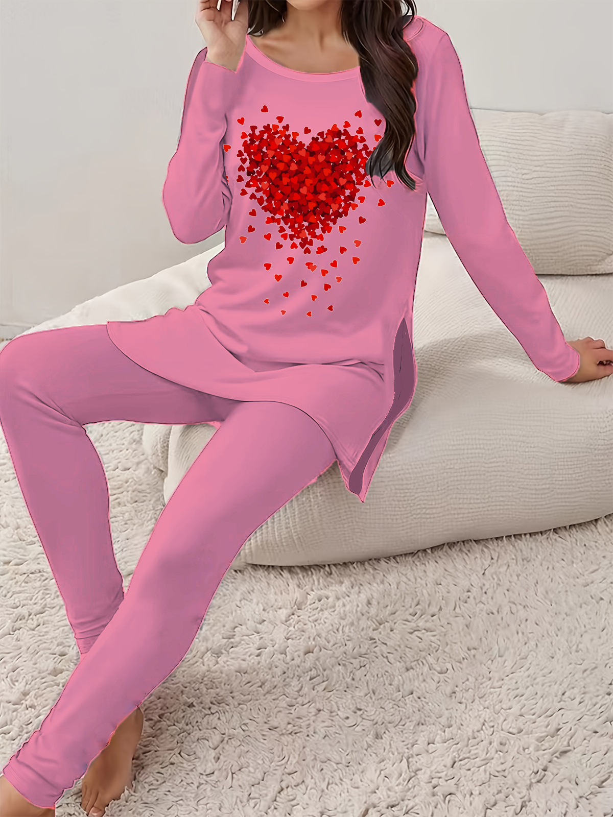 Women's Printing Heart/Cordate Daily Going Out Two Piece Set Long Sleeve Casual Spring/Fall Top With Pants Matching Set