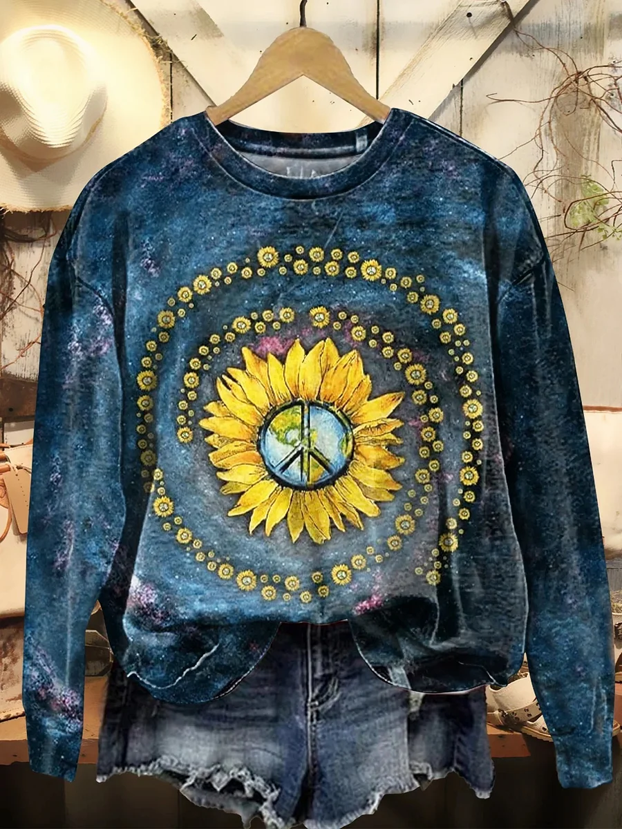 Women's Crew Neck Floral Printing Casual Spring/Fall Long Sleeve Sweatshirt